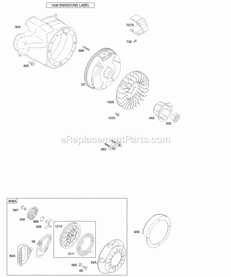 Blower HousingShrouds Flywheel Rewind Starter Diagram and Parts List for 20X314-0110-E1  Briggs and Stratton Engine
